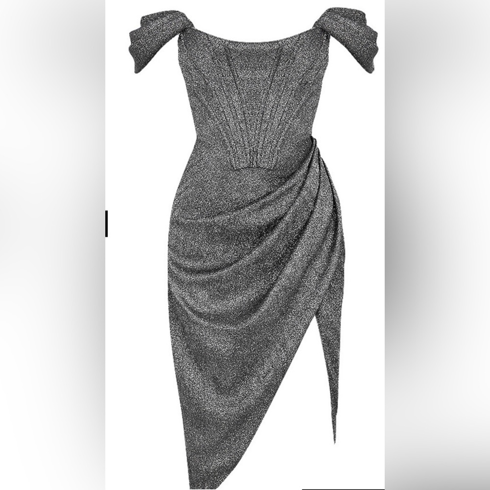 ✨ House of CB Loretta Silver Off-Shoulder Dress – Size 4 PERFECT NYE DRESS!!
